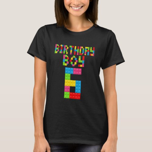 Cute 6th Birthday 6 Years Old Block Building Boys  T_Shirt
