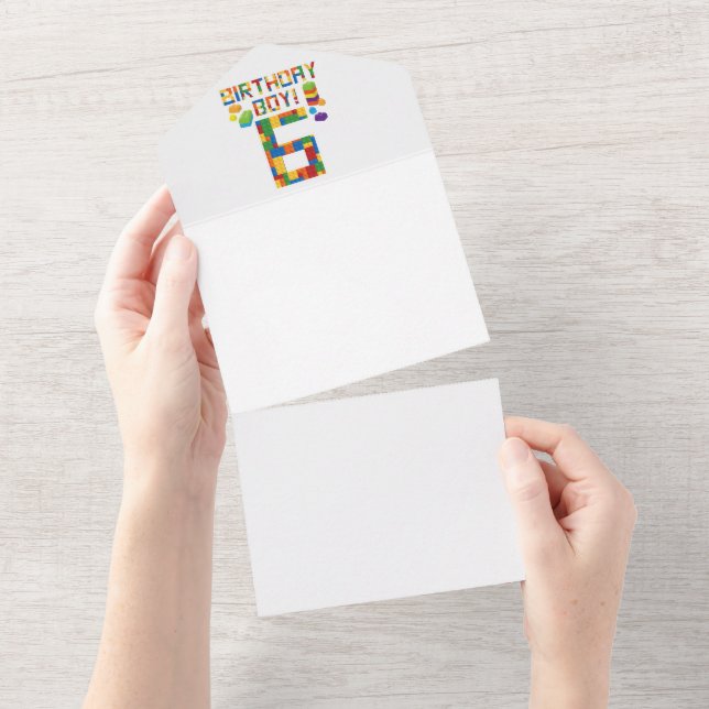 Cute 6th Birthday Gift 6 Years Old Block Building  All In One Invitation (Tearaway)