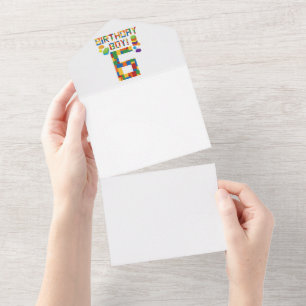 Cute 6th Birthday Gift 6 Years Old Block Building All In One Invitation