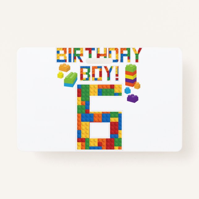 Cute 6th Birthday Gift 6 Years Old Block Building  Badge (Front)