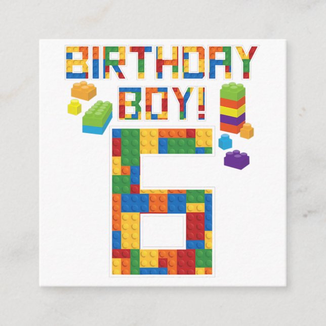 Cute 6th Birthday Gift 6 Years Old Block Building  Enclosure Card (Front)