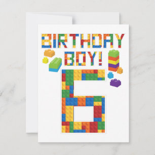 Cute 6th Birthday Gift 6 Years Old Block Building Invitation