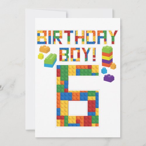 Cute 6th Birthday Gift 6 Years Old Block Building  Invitation