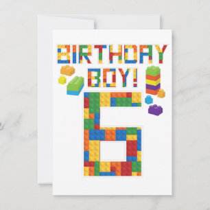 Cute 6th Birthday Gift 6 Years Old Block Building Invitation