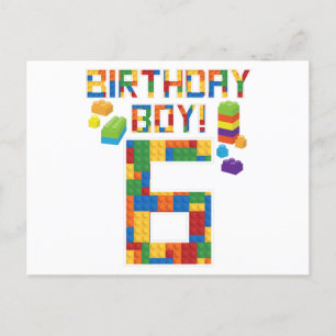 Cute 6th Birthday Gift 6 Years Old Block Building Invitation Postcard
