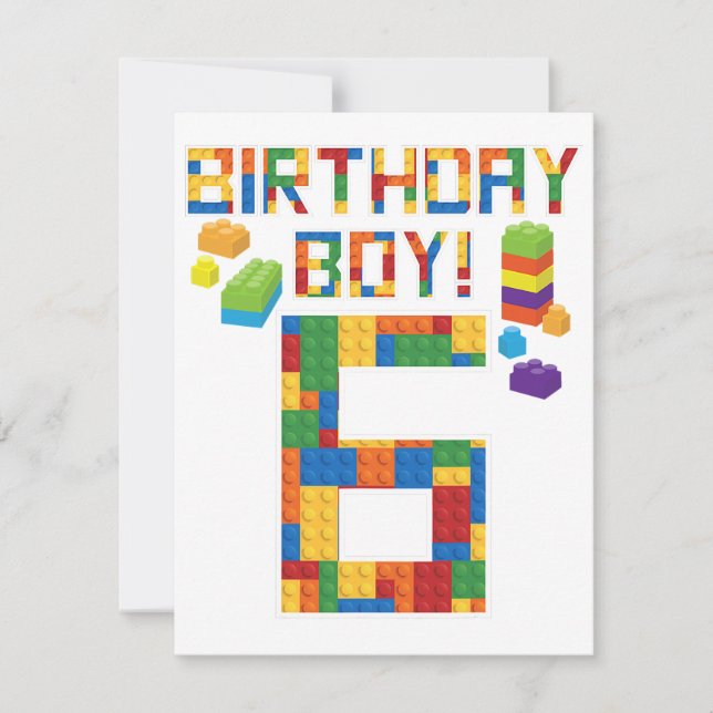 Cute 6th Birthday Gift 6 Years Old Block Building  RSVP Card (Front)