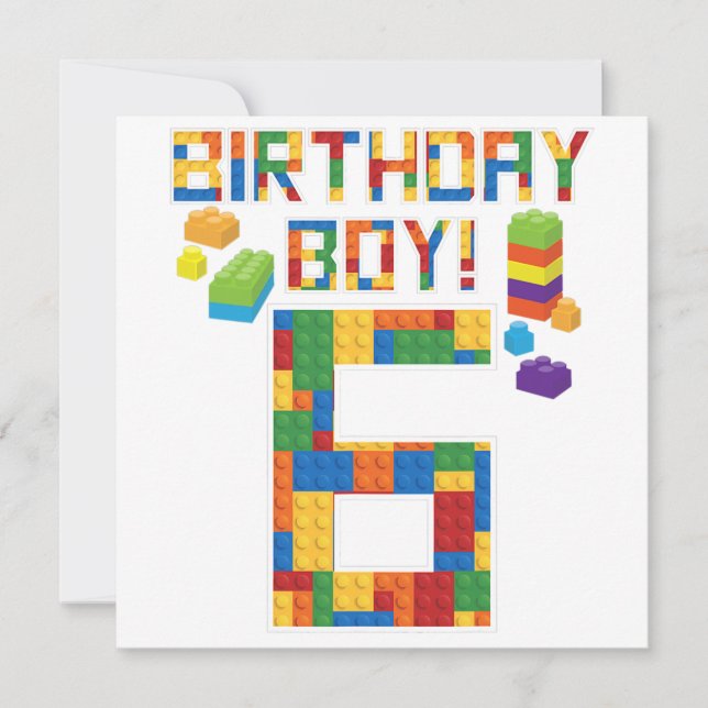 Cute 6th Birthday Gift 6 Years Old Block Building  Save The Date (Front)