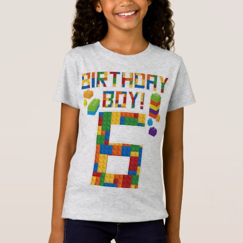 Cute 6th Birthday Gift 6 Years Old Block Building  T_Shirt