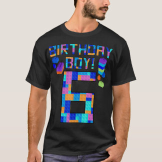 Cute 6th Birthday Gift 6 Years Old Block Building  T-Shirt