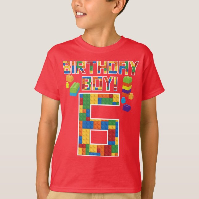Cute 6th Birthday Gift 6 Years Old Block Building  T-Shirt (Front)