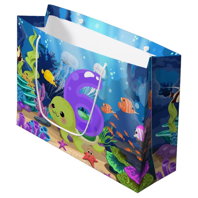 cute 6th sea turtle party unisex large gift bag (Front Angled)