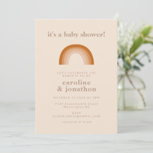 Cute 70s Rainbow Neutral Terracotta Baby Shower Invitation