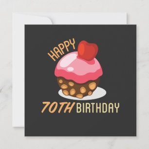 Cute 70th birthday design with chocolate cake save the date