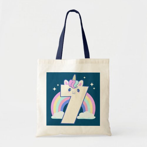 Cute 7 Birthday Girl Unicorn Party Kawaii Rainbow Tote Bag