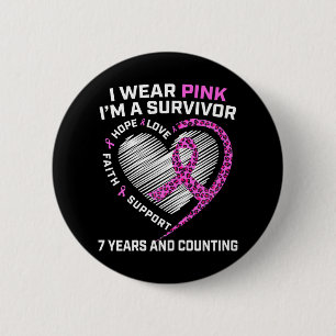 Cute 7 Years Breast Cancer Free Survivor Pink Button