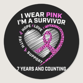 Cute 7 Years Breast Cancer Free Survivor Pink Classic Round Sticker