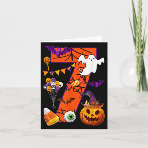 Cute 7 Years Old 7th Birthday Ghost Happy Hallowee Card