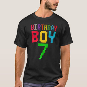 Cute 7th Birthday  7 Years Old Block Building Boy  T-Shirt