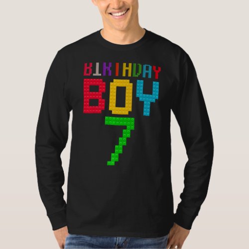 Cute 7th Birthday  7 Years Old Block Building Boy  T_Shirt