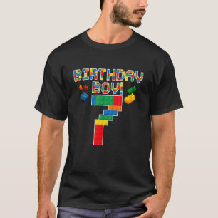 Cute 7th Birthday  7 Years Old Block Building Boys T-Shirt