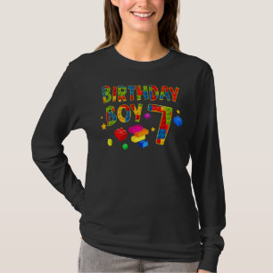 Cute 7th Birthday  7 Years Old Block Building Boys T-Shirt