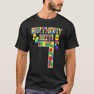 Cute 7th Birthday  7 Years Old Block Building Boys T-Shirt