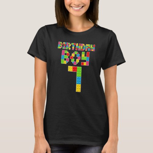 Cute 7th Birthday 7 Years Old Block Building Boys  T_Shirt