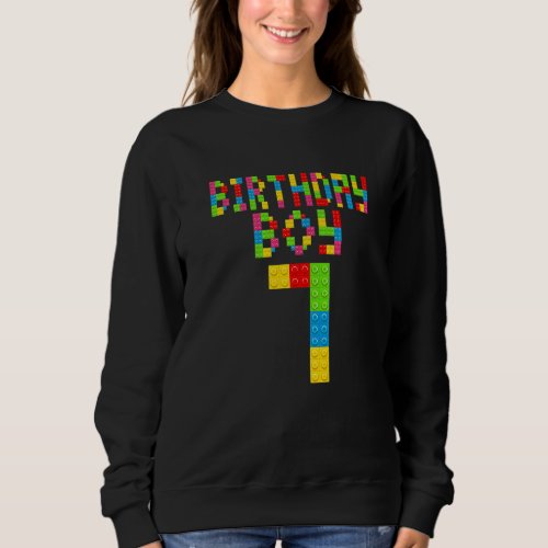 Cute 7th Birthday 7 Years Old Block Building Girls Sweatshirt
