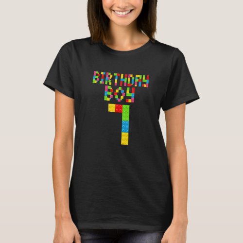 Cute 7th Birthday 7 Years Old Block Building Girls T_Shirt