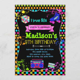 Cute 80s party birthday invitation