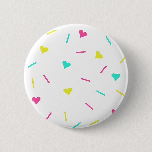 Cute 80s Pastel Hearts & Sprinkles - Customizable Button (Front)
