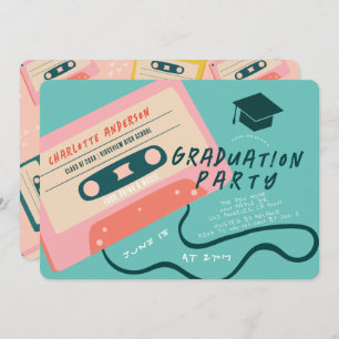 Cute 80's Pink Cassette Tape Music Graduation Invitation
