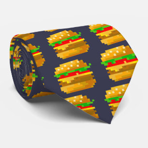 Cute 8-bit Burger Colorful Fast Food Fun Pixel Art Neck Tie