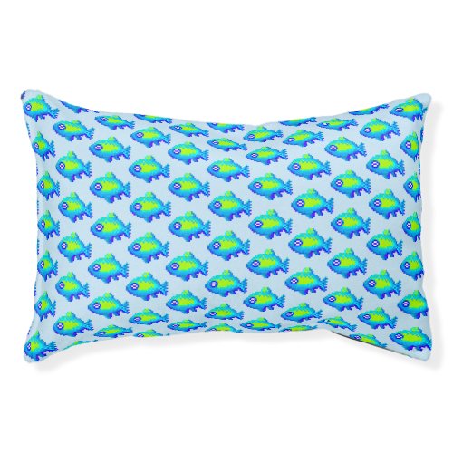 Cute 8 Bit Pixel Art Fish Blue Green Pattern Geek Pet Bed