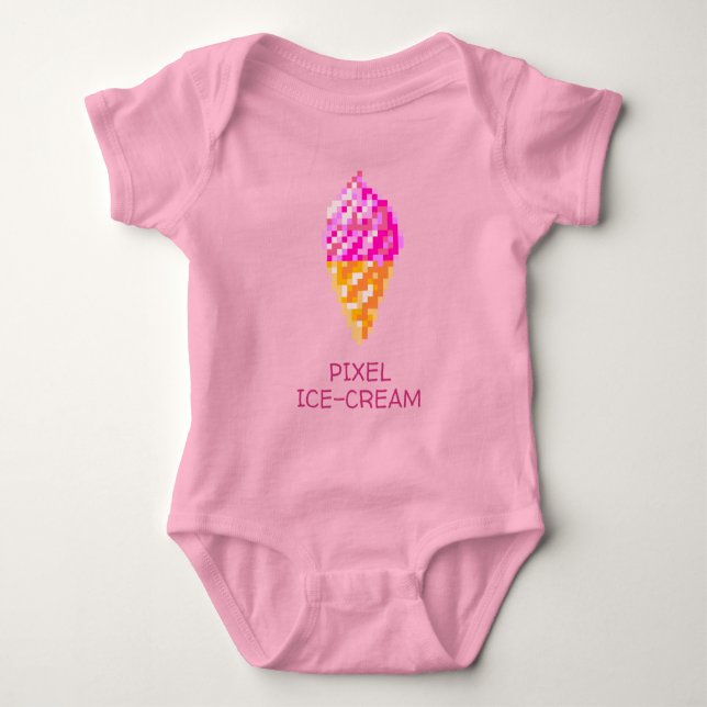 CUTE 8-BIT PIXEL ART PINK ICE CREAM GEEK BABY GIRL BODYSUIT (Front)