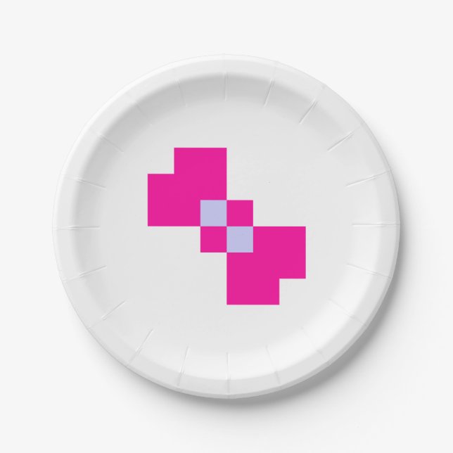 Cute 8 Bit Pixel Bow Paper Plates (Front)