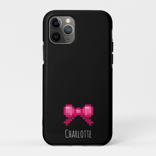 Cute 8bit Pink Bow Tie Ribbon Name Gamer Black iPhone 11 Pro Case