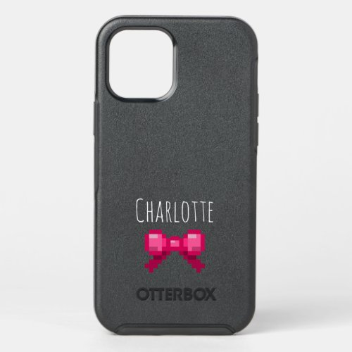 Cute 8bit Pink Bow Tie Ribbon Name Gamer Black OtterBox Symmetry iPhone 12 Pro Case
