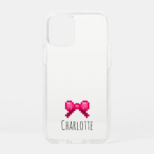 Cute 8bit Pink Bow Tie Ribbon Name Gamer Black Speck iPhone 12 Mini Case