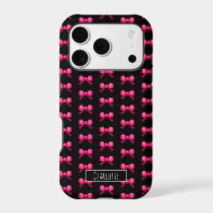 Cute 8bit Pink Bow Tie Ribbon Pattern Name Black iPhone 17 Pro Case