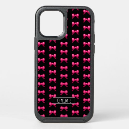Cute 8bit Pink Bow Tie Ribbon Pattern Name Black  OtterBox Symmetry iPhone 12 Pro Case