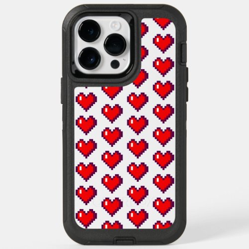 Cute 8bit Red Heart Retro Gamer Girly White Love OtterBox iPhone 14 Pro Max Case
