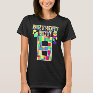 Cute 8th Birthday 8 Years Old Block Building Boys T-Shirt