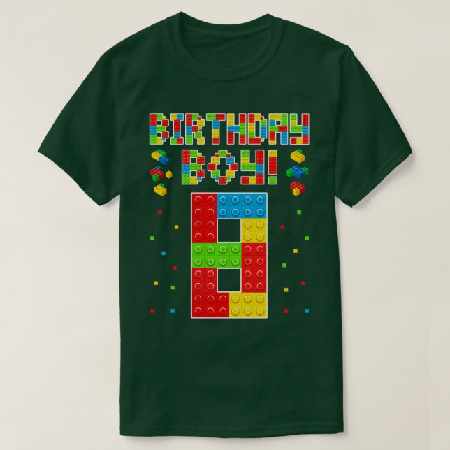 Cute 8th Birthday 8 Years Old Block Building Boys  T-Shirt (Design Front)