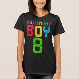 Cute 8th Birthday Gift 8 Years Old Block Building T-Shirt