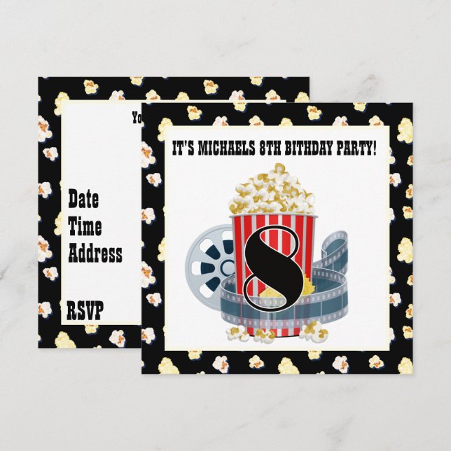 cute 8th Birthday movie theater party  Invitation (Front/Back)