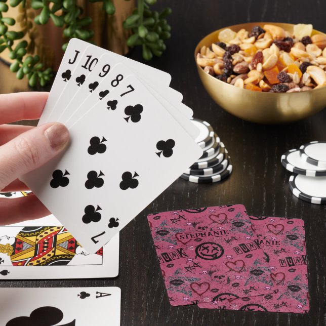 Cute 90s Retro Pink Girly Punk Poker Cards (In Situ)