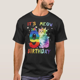 Cute 9th Birthday Cat Unicorn 9 Years Old Rainbow T-Shirt