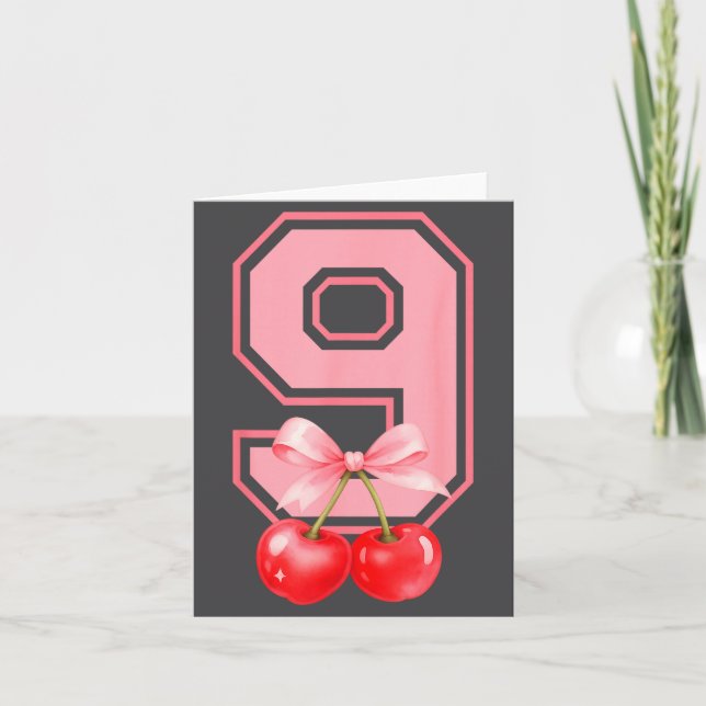 Cute 9th Birthday Girl Nk Cherry Coquette Bow 9 Ye Card (Front)