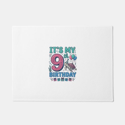 Cute 9th Birthday Turtle Vintage Kids Shirt Design Doormat